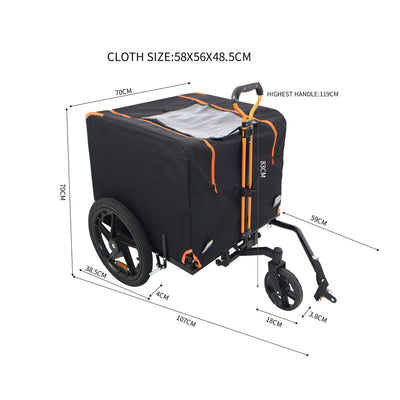 2-in-1 Bike & Pull-Behind Pet Trailer – Convertible Dog/Cat Carrier with Detachable Bike Hitch & Built-in Towing Handle – All-Terrain Wheels for Cycling and Hand-Pulled Transport, Orange and Black
