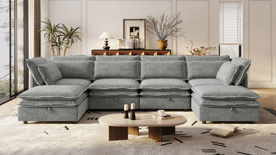 U_Style Double-Layer Cushion Modern Large U-Shaped Modular Sofa, Freely Combinable 6-Seater with Storage Function, Convertible to Sofa Bed, Perfect for Living Rooms, Offices, and Apartments