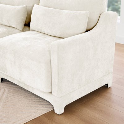 Elegant Chenille Three-Seater Sofa with Movable Ottomans, High-Resilience Sponge, Beige