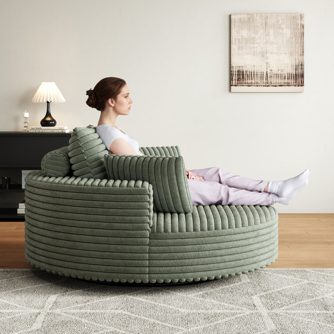 55''L Corduroy Chenille Foam Single Swivel Chair, Fluffy Modern Sleeper, 360 Degree Swivel Chair for Living Room, Bedroom, Lounge and Projection Room