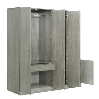 4-Door Wardrobe with Shelves, Drawers, and Full-Length Mirror, Gray