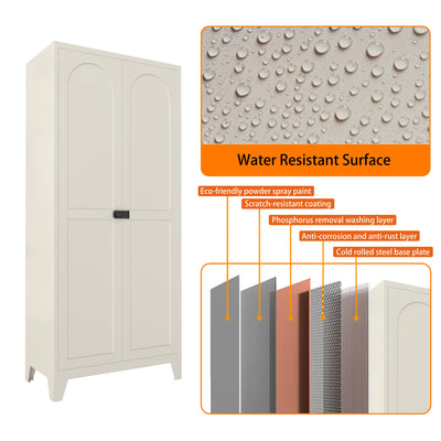 71'' 2 Shapely Door Cabinet With Lock, Metal Storage Cabinet with Doors and Adjustable Shelves, for Kitchen, Bedroom, Living Room(Beige)