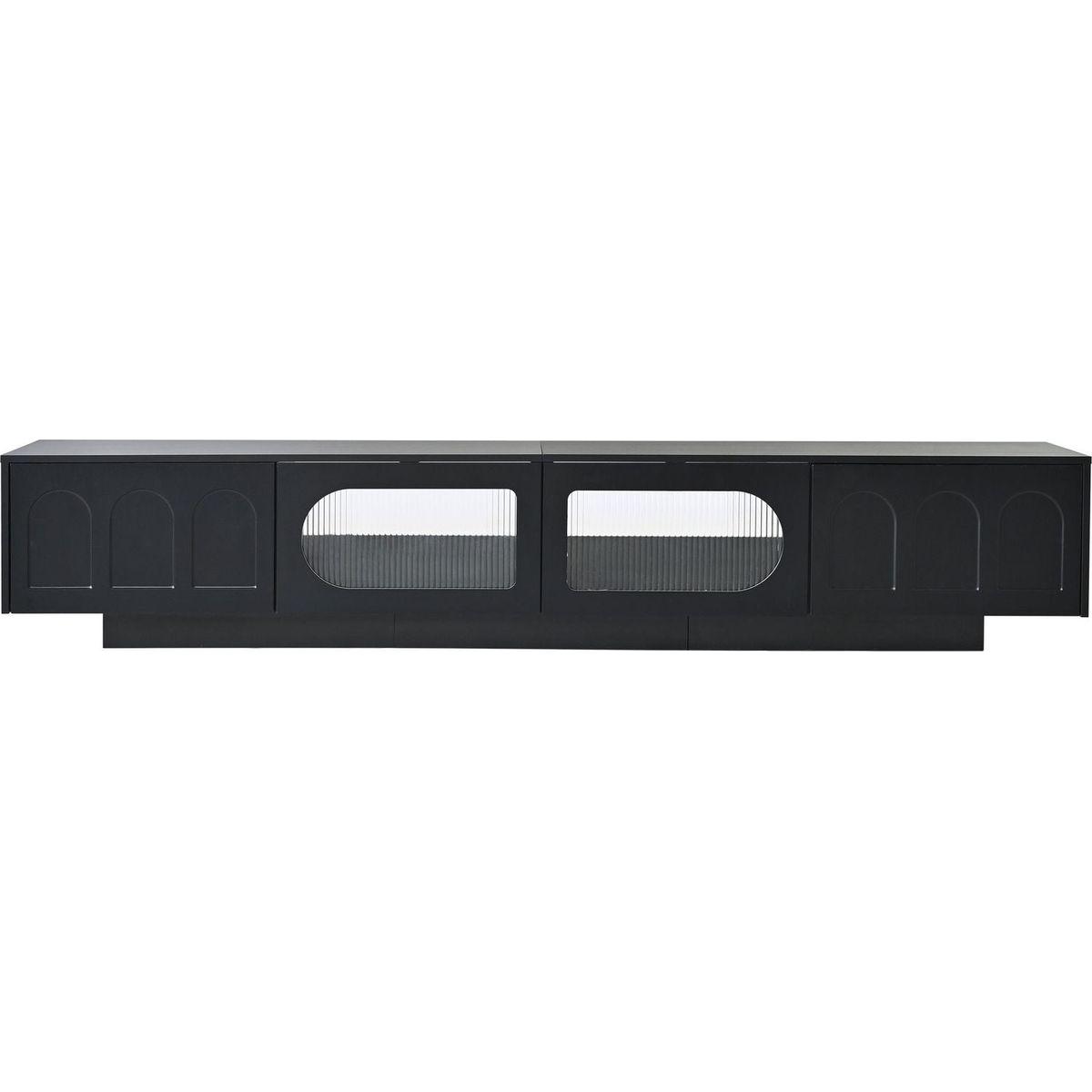 TV Stand with Fluted tempered Glass Doors for TVs Up to 95", Functional Media Console with Arched Cabinet Doors, Entertainment Center with APP-Controlled LED Light for Living Room, Black