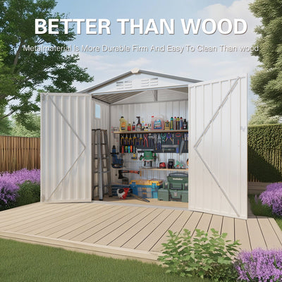 6X3.5FT Metal Storage Shed,Tool Shed with Pitched Roof Watertight with Positive Window and Lockable Door Compact Tool Shed for Garden, Backyard,Patio,Sundries and Bike Storage, White+Gray