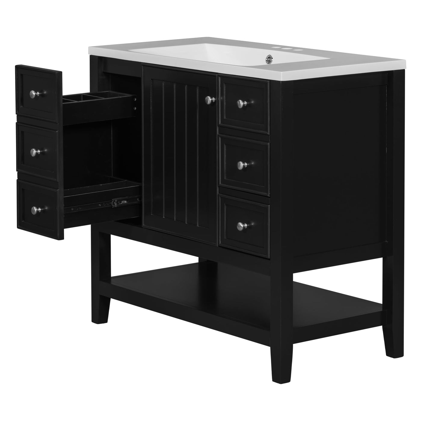 36' Bathroom Vanity with Sink Combo, One Cabinet and Three Drawers, Solid Wood and MDF Board, Black (Old Sku:SY999505AAB)