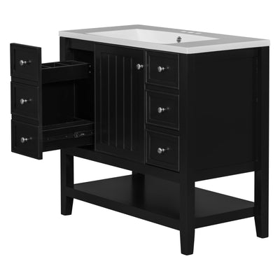 36' Bathroom Vanity with Sink Combo, One Cabinet and Three Drawers, Solid Wood and MDF Board, Black (Old Sku:SY999505AAB)
