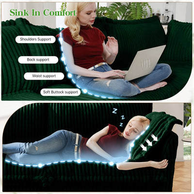 Slipcovered U Shape Sectional Wide and Deep Seat Sofa Couch, 4 Seater Sofa with French Edges Design Multiple Big Pillows, Soft Deep Seat Comfy Cloud Couch for Living Room, Apartment, Green Corduroy