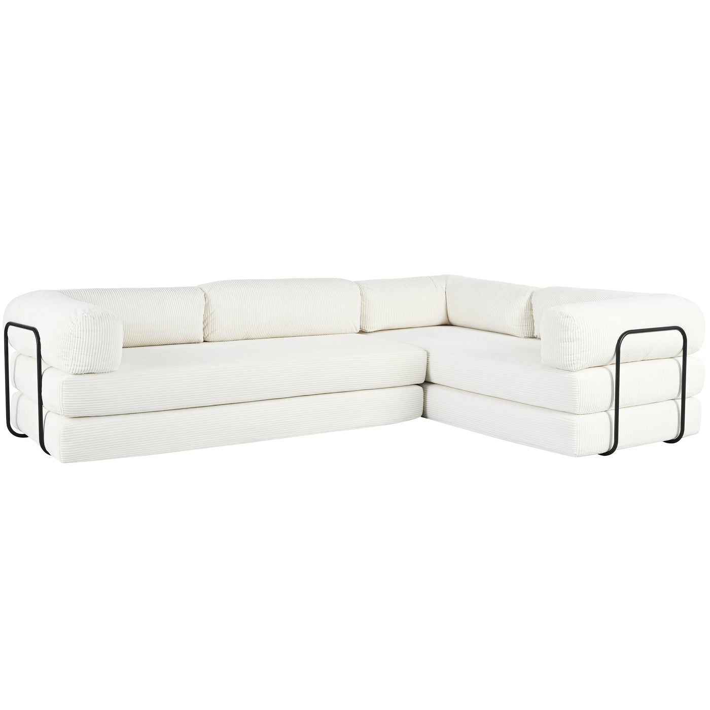 U_Style L-Shaped Modular Sofa Bed in Corduroy Fabric, Ideal for Living Rooms and Apartments