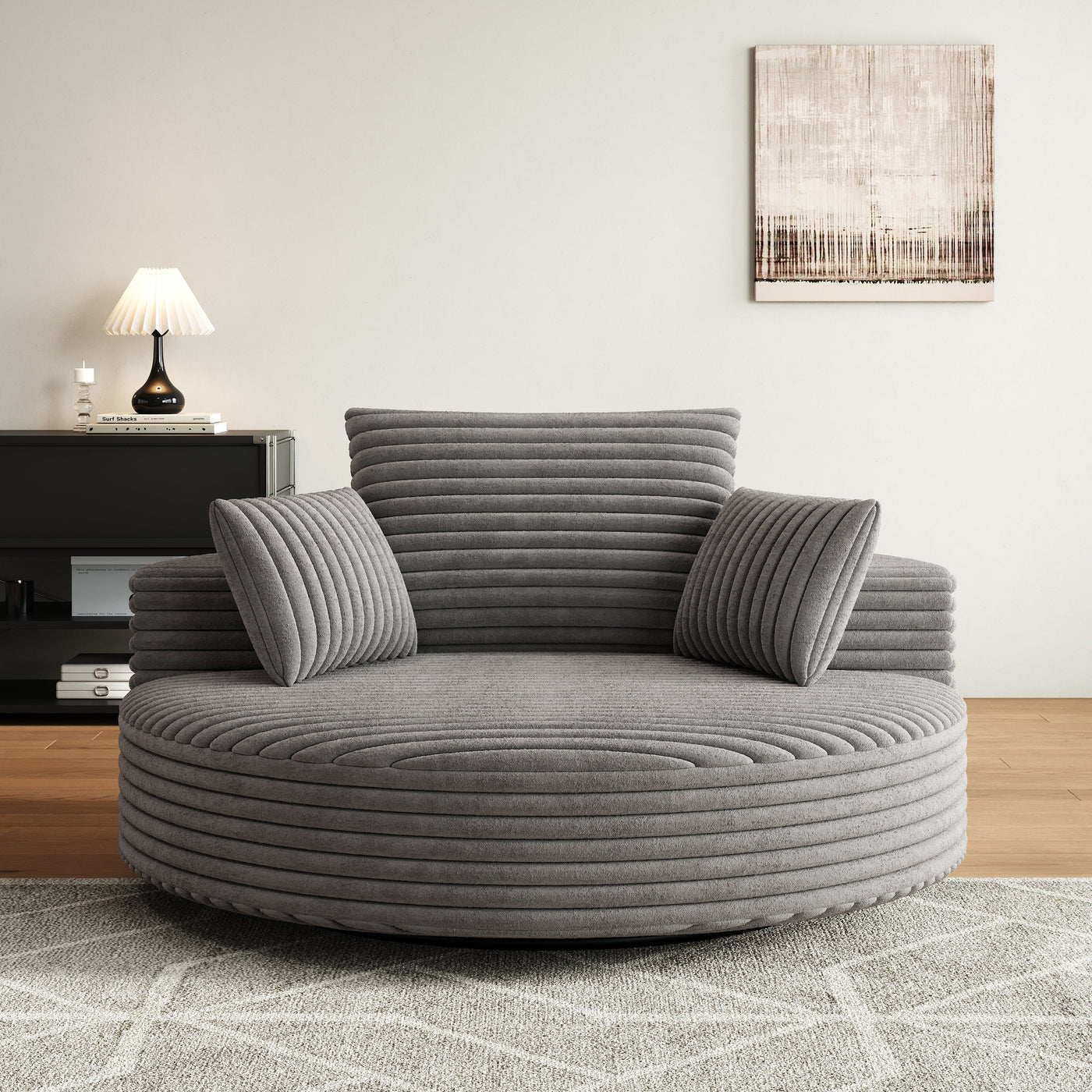 55''L Corduroy Chenille Foam Single Swivel Chair, Fluffy Modern Sleeper, 360 Degree Swivel Chair for Living Room, Bedroom, Lounge and Projection Room