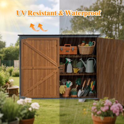 Outdoor Storage Cabinet 50.4'L X 26.8'W X 41'H, Garden Shed Tool Shed with Metal Frame Structure for Backyard Garden Patio Lawn (Brown)