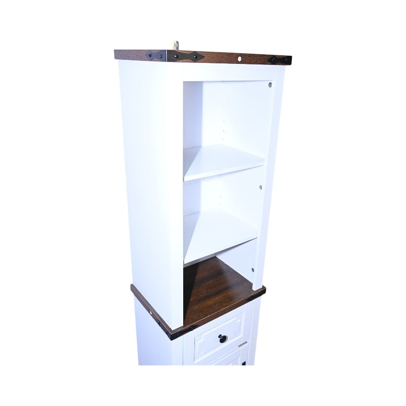 Narrow cabinet,Bathroom Storage Cabinet, Farmhouse Storage Cabinet with Adjustable Shelves & Storage Drawer, Tall Linen Tower for Bathroom, Living Room, White with black walnut color (top)