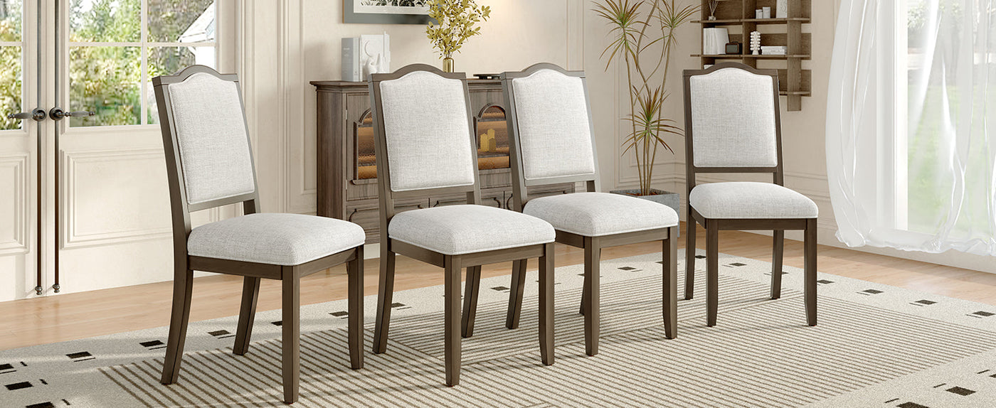 Farmhouse Dining Chairs Set of 4, Upholstered Dining Chairs with High Back, Modern Seating for Kitchen, Bedroom & Living Room(Beige+Brown)