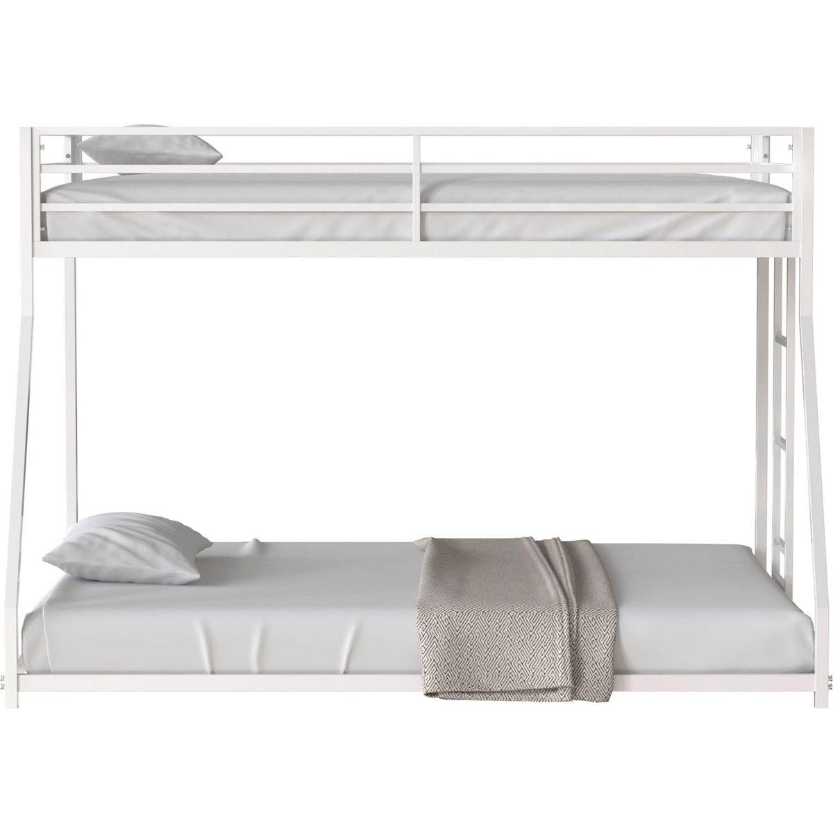 Adam Sturdy Twin Over Full Metal Bunk White for Kids and Adult, Low Profile and Easy Climbing with Stable Ladder