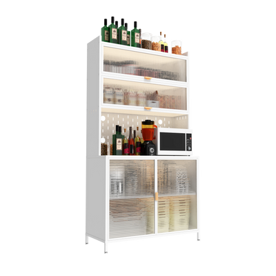 73'' Tall Kitchen Pantry Cabinet , 6 Level Flip Door with Pegboard Metal Pantry Storage Cabinet, Anti-Tip Design Hutch for Kitchen, Dining Room, Living Room (White)