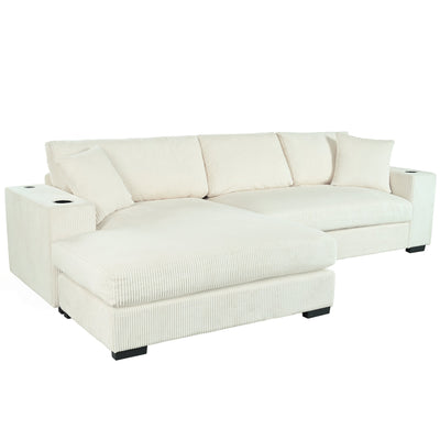 Mirod Large Sectional Sofa with Thick Cushions, and Built-in Cup Holders & Charging Ports