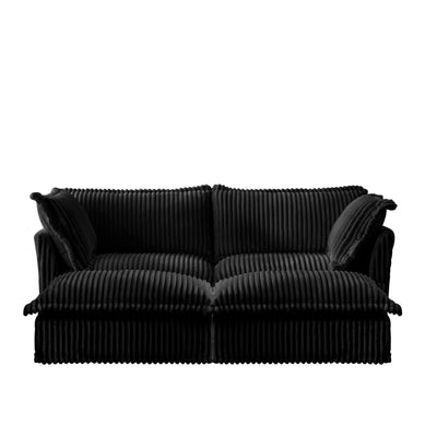 Slipcovered Sofa 2 Seater Sofa    With 2 Ottomans, 2 Seater Sleeper Sofa Bed Home Theater Oversized Sofa For Living Room, Corduroy, Black