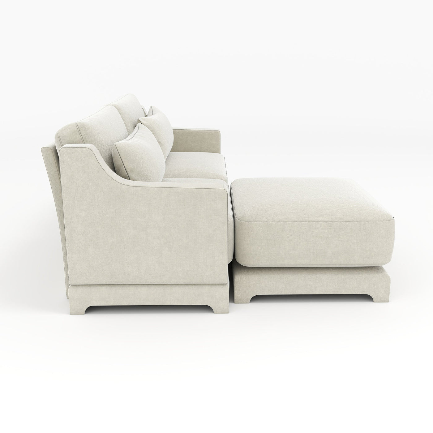 Elegant Two-Seater Sofa with Ottoman, Lumbar Pillows, Ergonomic Design, Beige Chenille, Wood Frame