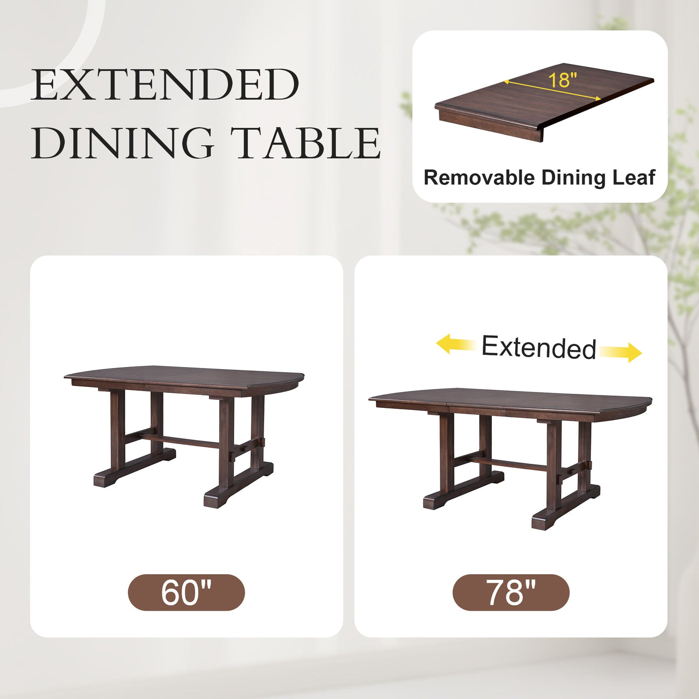 6-Piece Extendable Dining Table Set, 60–78 in. Wood Table with Removable Leaf, 4 Upholstered Chairs and Bench, Cherry Finish