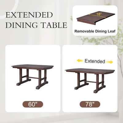 6-Piece Extendable Dining Table Set, 60–78 in. Wood Table with Removable Leaf, 4 Upholstered Chairs and Bench, Cherry Finish