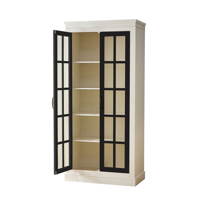 Rustic Style Display Cabinet with Glass Doors for Collectibles - White & Black, 71.2'' Tall