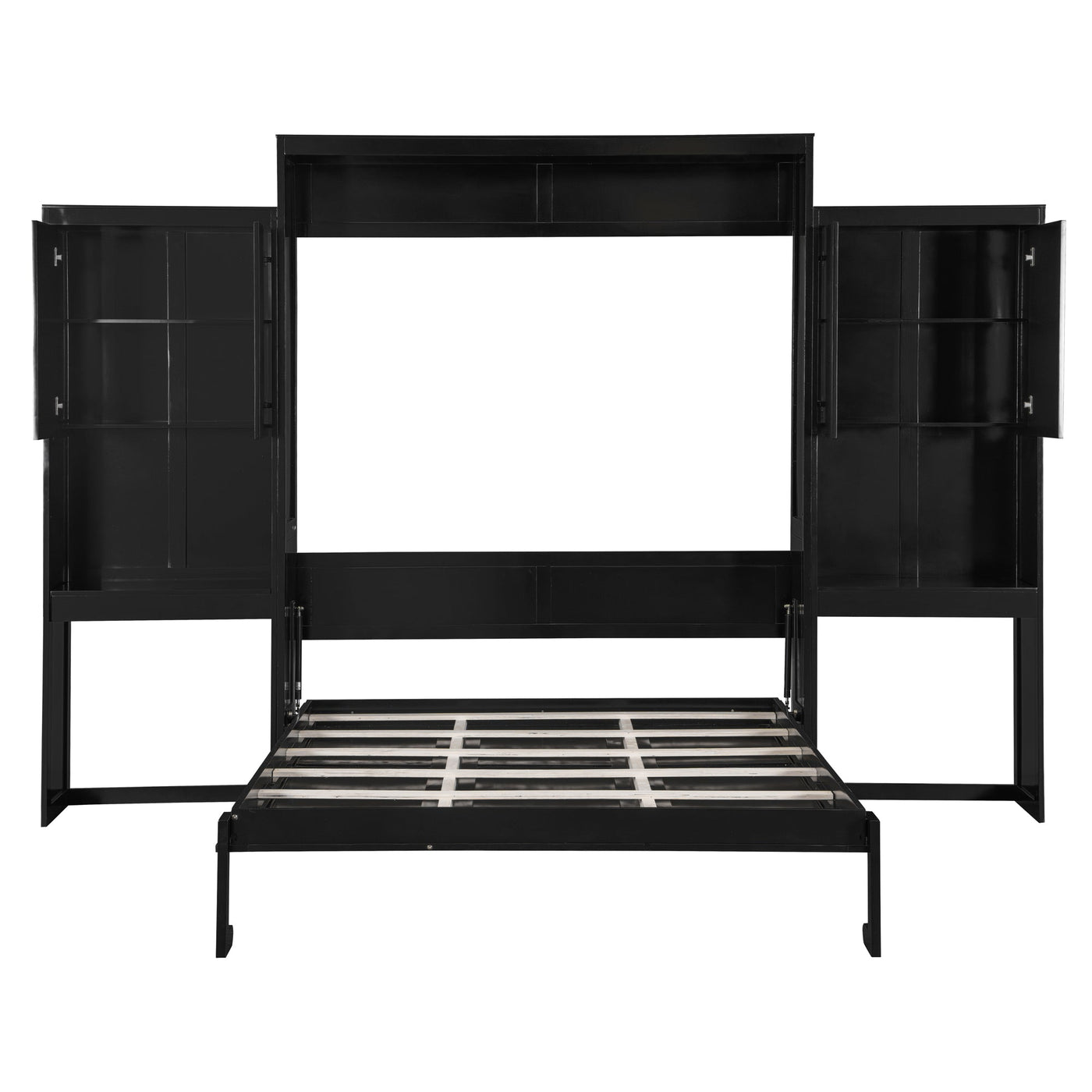 Queen Size Murphy Bed with Desk, Vanity and Cabinets, Espresso