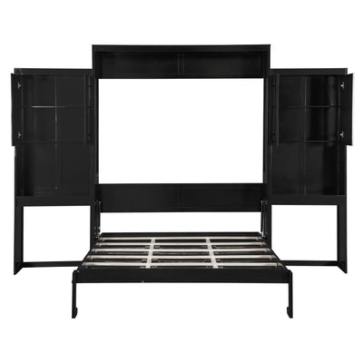 Queen Size Murphy Bed with Desk, Vanity and Cabinets, Espresso