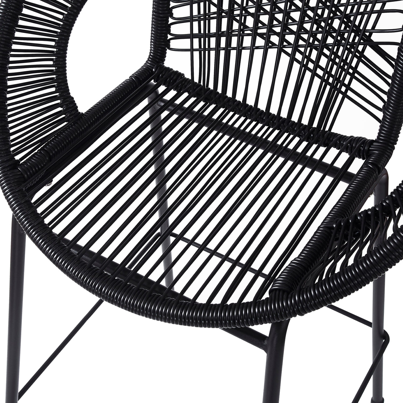 Ferrara Outdoor Patio Barstool Set of 2, Black Faux Wicker PE Rattan with Iron Frame