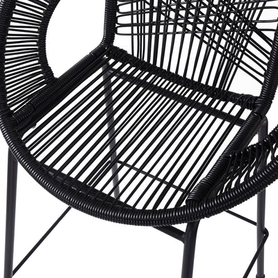Ferrara Outdoor Patio Barstool Set of 2, Black Faux Wicker PE Rattan with Iron Frame
