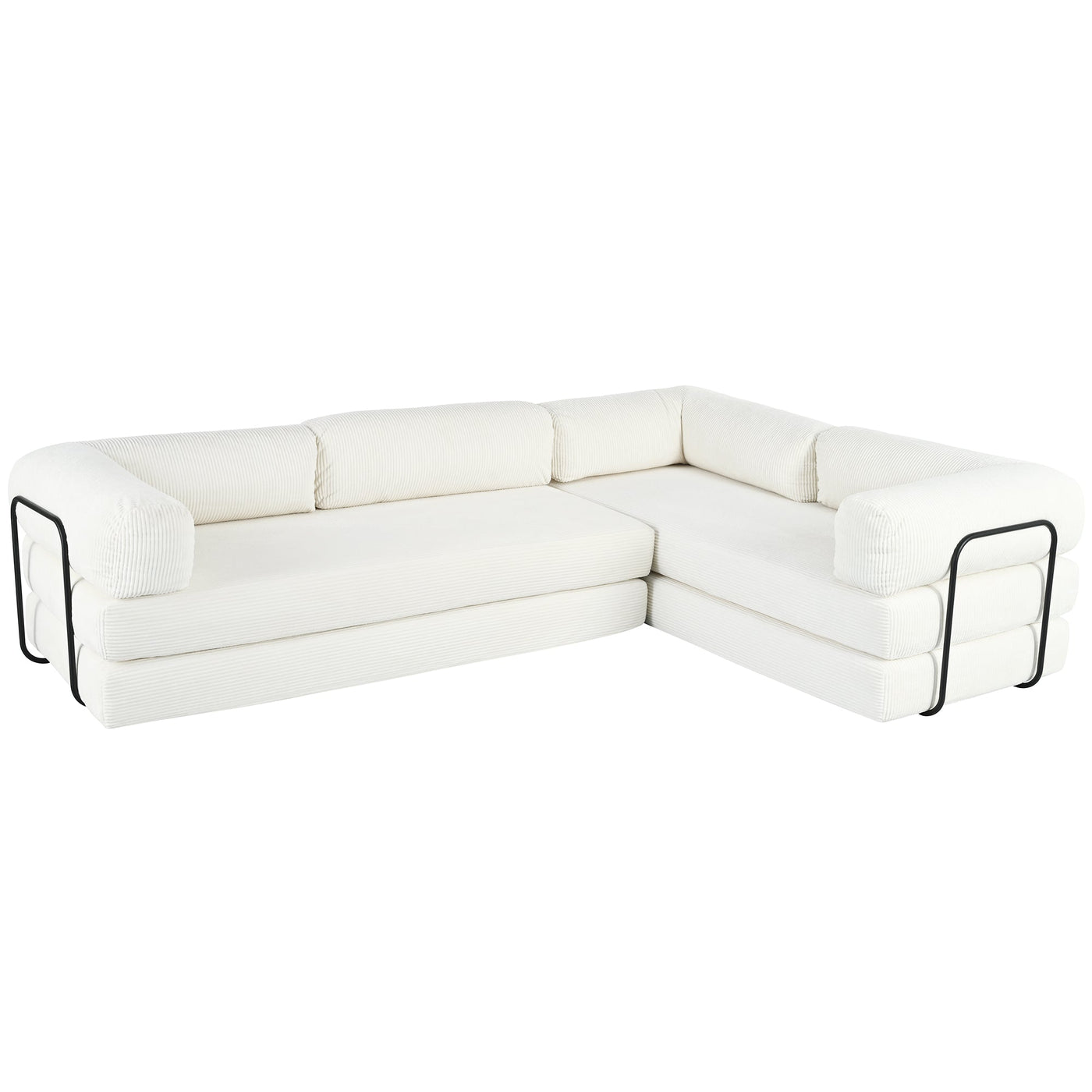 U_Style L-Shaped Modular Sofa Bed in Corduroy Fabric, Ideal for Living Rooms and Apartments