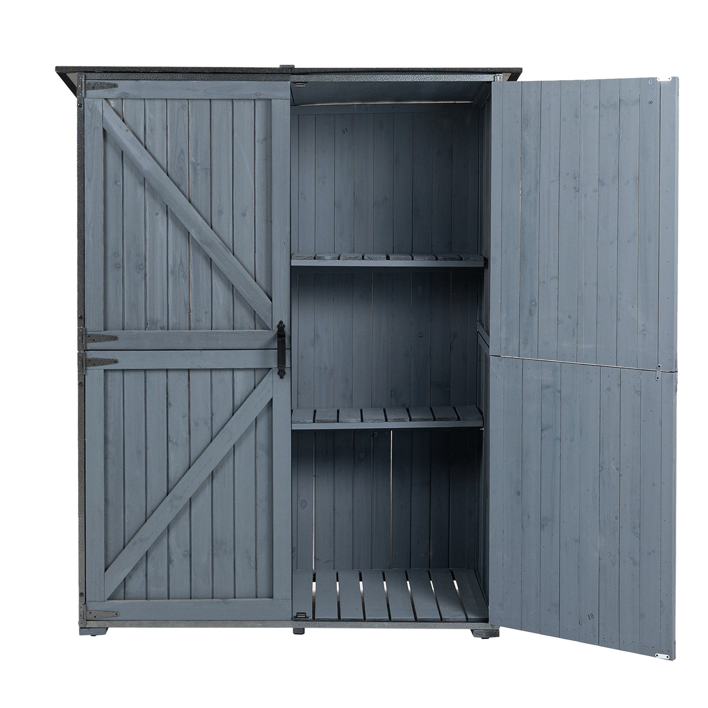 Outdoor Storage Cabinet 55.1'L X 29.1'W X 68.9'H, Garden Shed Tool Shed with Metal Frame Structure for Backyard Garden Patio Lawn (Blue Gray)