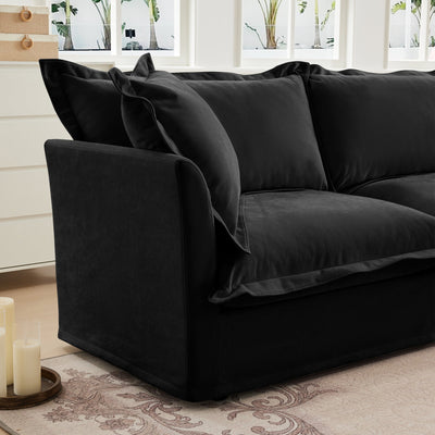 Slipcovered Sectional 2 Seater Sofa Couch with Convertible Ottoman, Wide and Deep Seat L Shaped Sofa with Detachable Cover and Soft Multiple Big Pillows, Chenille Fabric,Black