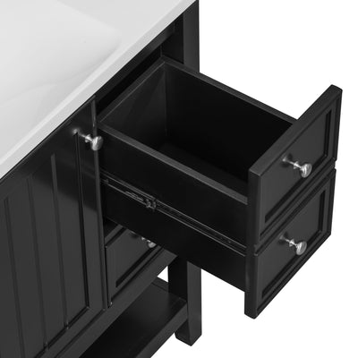 36' Bathroom Vanity with Sink Combo, One Cabinet and Three Drawers, Solid Wood and MDF Board, Black (Old Sku:SY999505AAB)