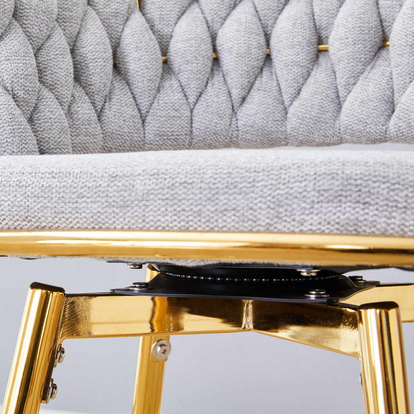 A set of 4 rotating bar stools, equipped with breathable linen cushions - beige seats with golden metal legs, suitable for the height of the kitchen island, dining table or bar counter