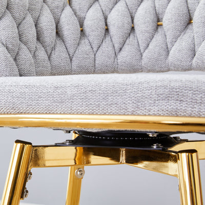 A set of 4 rotating bar stools, equipped with breathable linen cushions - beige seats with golden metal legs, suitable for the height of the kitchen island, dining table or bar counter