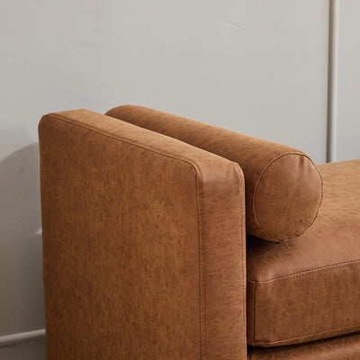 Elegant Upholstered Bench,Daybed,Ottoman with Wood Legs & 2 Bolster Pillows,Brown PU,66.34'W