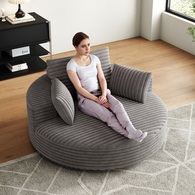 55''L Corduroy Chenille Foam Single Swivel Chair, Fluffy Modern Sleeper, 360 Degree Swivel Chair for Living Room, Bedroom, Lounge and Projection Room
