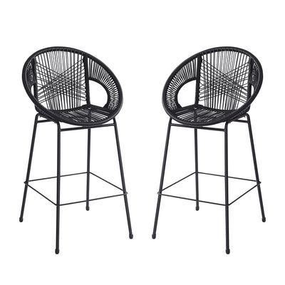 Ferrara Outdoor Patio Barstool Set of 2, Black Faux Wicker PE Rattan with Iron Frame