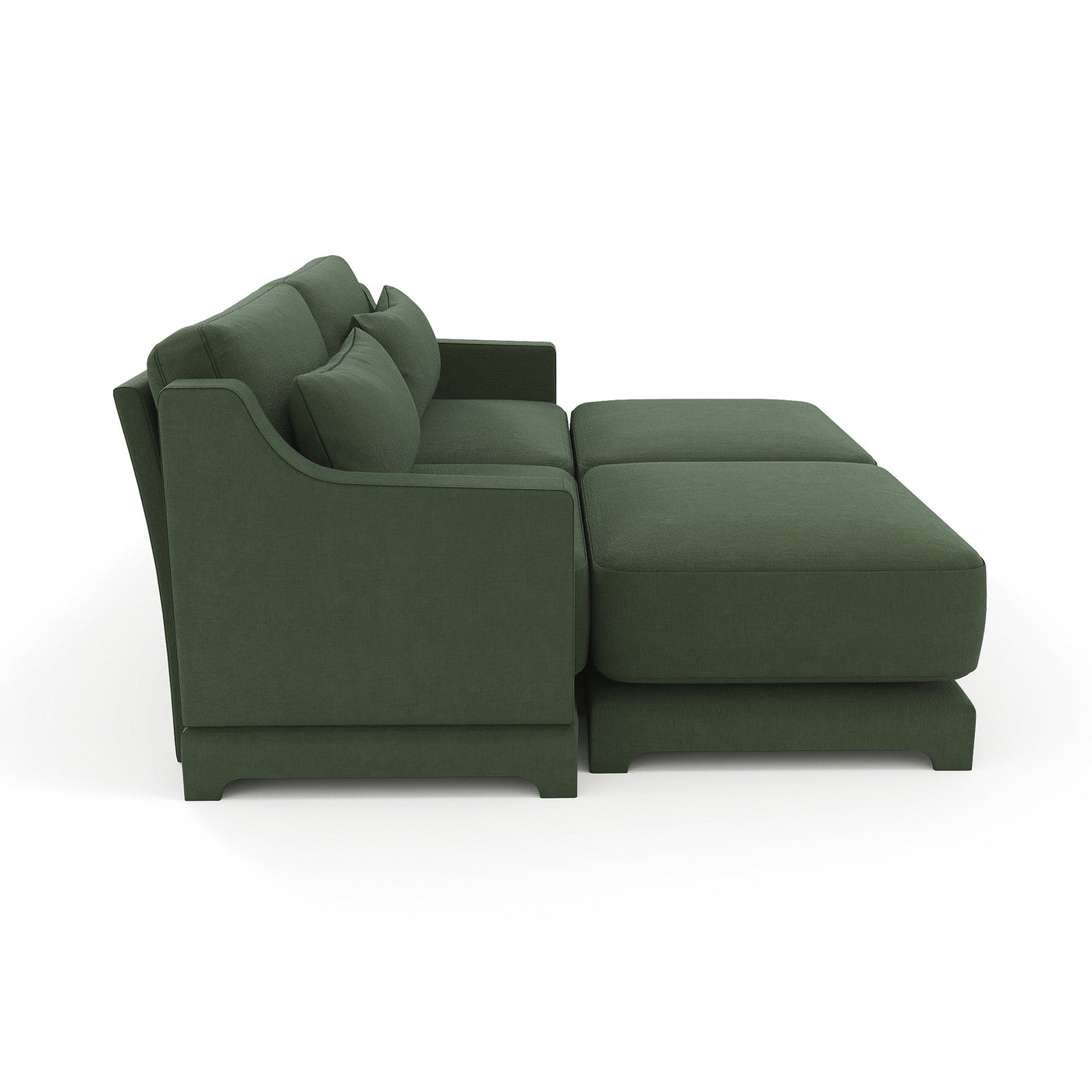 Stylish Two-Seater Sofa with Ottoman and Lumbar Pillows, Green Chenille Fabric, Ergonomic Design