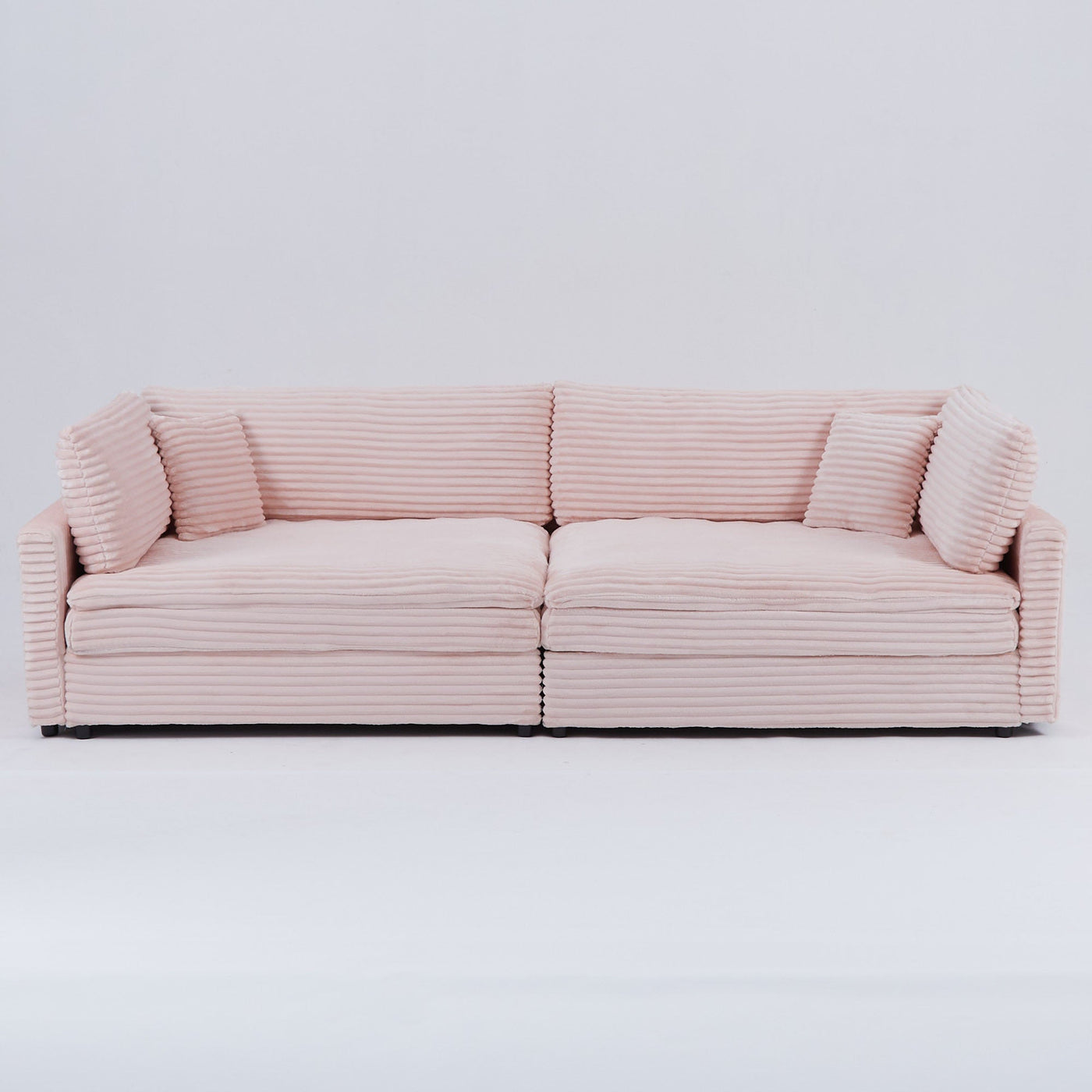 Elegant Pink Corduroy Sofa with Throw Pillows and Backrests for Living Room Leisure