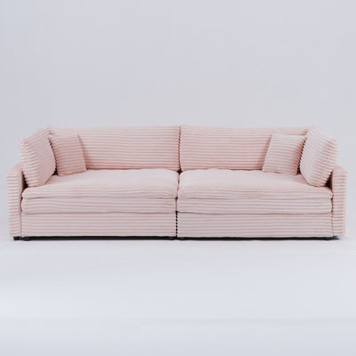 Elegant Pink Corduroy Sofa with Throw Pillows and Backrests for Living Room Leisure