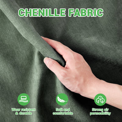Stylish Two-Seater Sofa with Ottoman and Lumbar Pillows, Green Chenille Fabric, Ergonomic Design