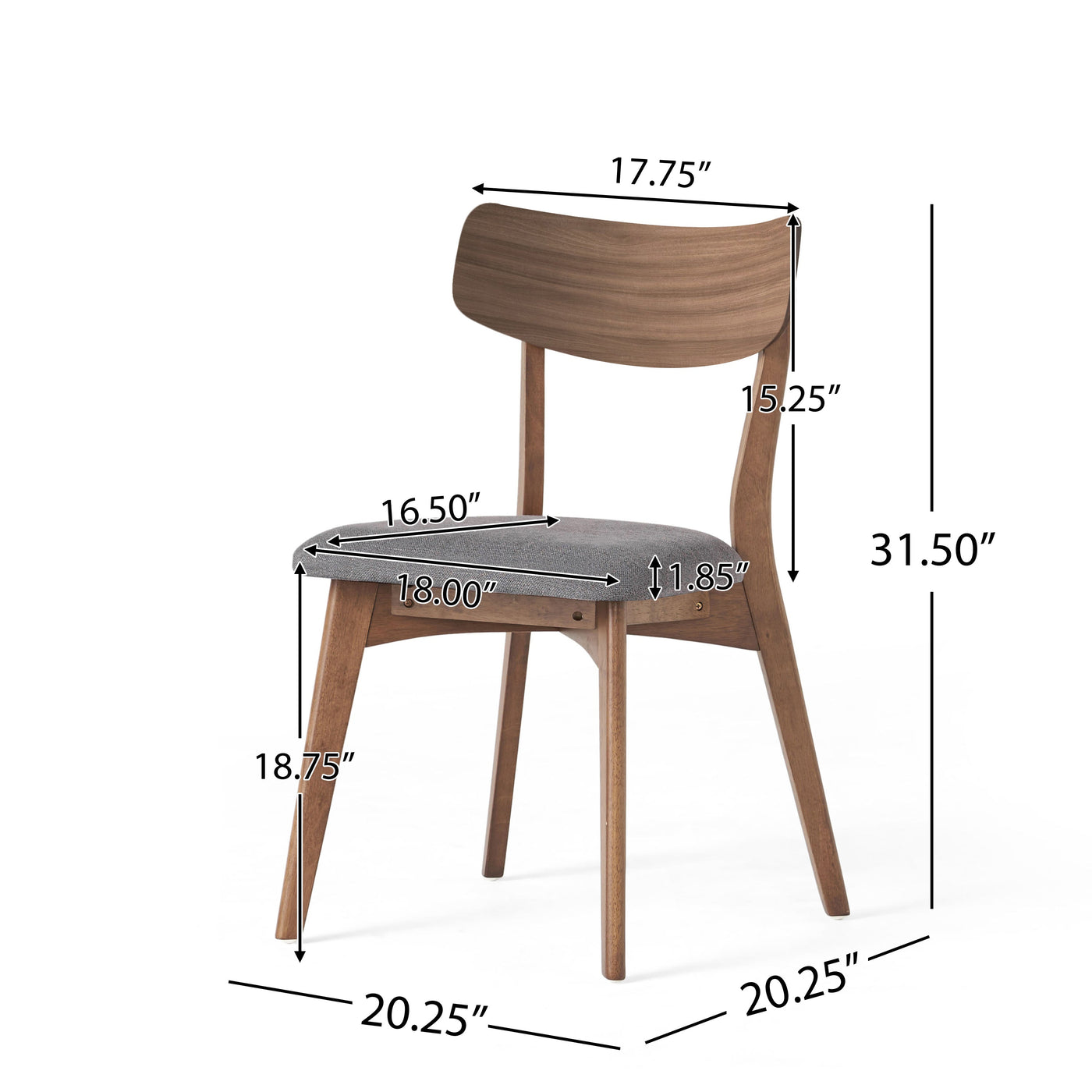 5-Piece Mid-Century Dining Set with Walnut Finished Frame, Upholstered Dining Chairs ,Dark Grey & Wood Dining Table