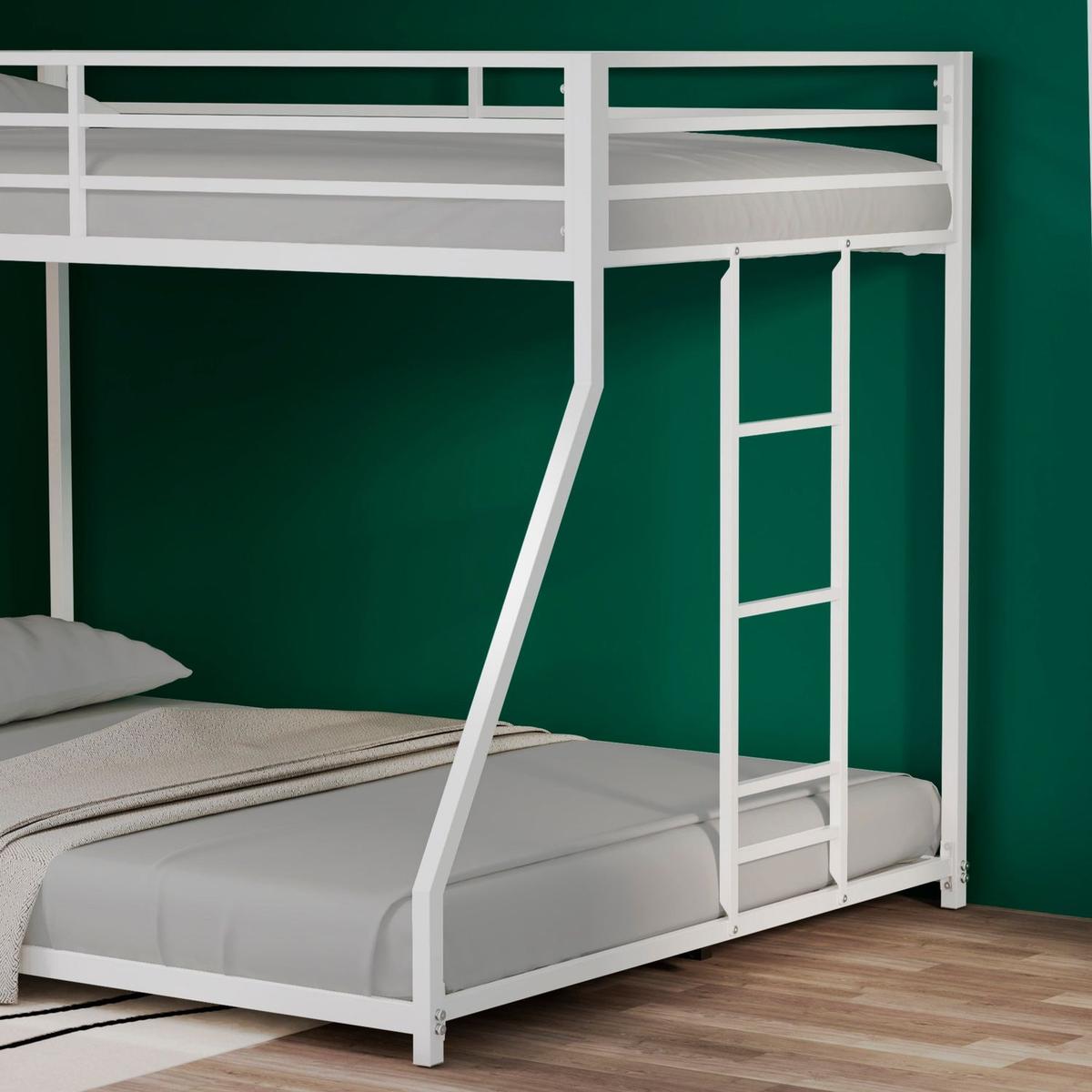 Adam Sturdy Twin Over Full Metal Bunk White for Kids and Adult, Low Profile and Easy Climbing with Stable Ladder