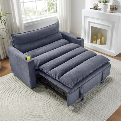 Convertible Sofa Bed, 3-in-1 Multi-Functional Velvet Sleeper Couch Pull-Out Bed, 47'' Loveseat Chaise Lounge with Adjustable Backrest , Living Room, Small Space