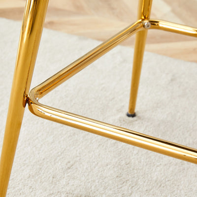 A set of 4 rotating bar stools, equipped with breathable linen cushions - beige seats with golden metal legs, suitable for the height of the kitchen island, dining table or bar counter