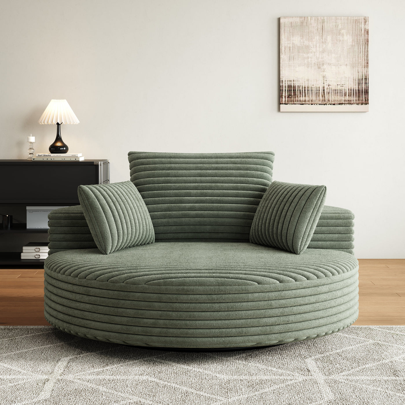 55''L Corduroy Chenille Foam Single Swivel Chair, Fluffy Modern Sleeper, 360 Degree Swivel Chair for Living Room, Bedroom, Lounge and Projection Room