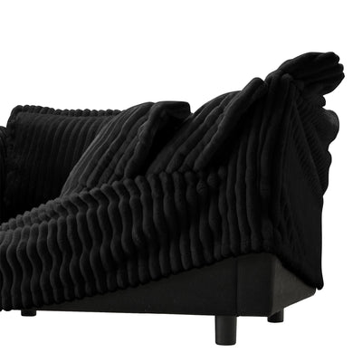 Slipcovered L Shape Sectional Long Sofa Couch, 4 Seater Sofa with Suppleness Armrests,Deep Seat Sofa with 2 Big Pillows, Comfy Couch for Living Room, Apartment, Black Corduroy Fabric