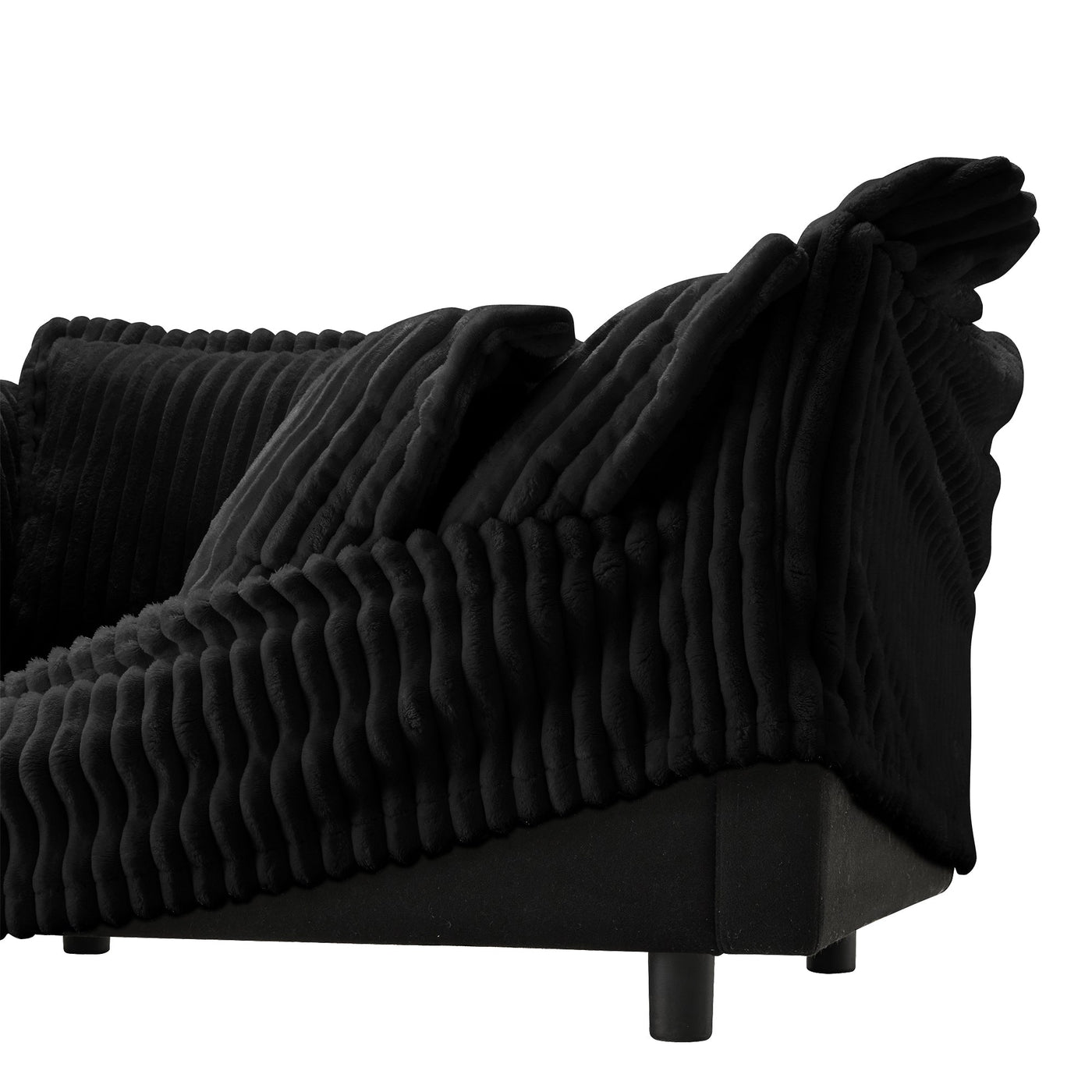 Slipcovered Sofa 2 Seater Sofa    With 2 Ottomans, 2 Seater Sleeper Sofa Bed Home Theater Oversized Sofa For Living Room, Corduroy, Black