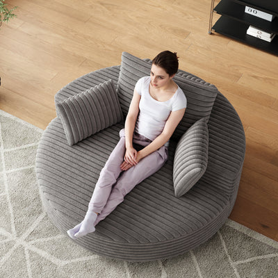 55''L Corduroy Chenille Foam Single Swivel Chair, Fluffy Modern Sleeper, 360 Degree Swivel Chair for Living Room, Bedroom, Lounge and Projection Room