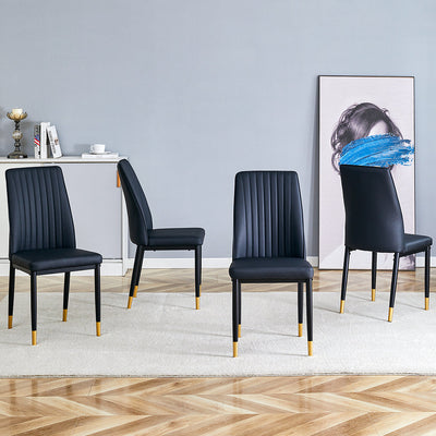 A set of 4 dining chairs, black dining chair set, PU material high backrest seats and sturdy leg chairs, suitable for restaurants, kitchens, and living rooms